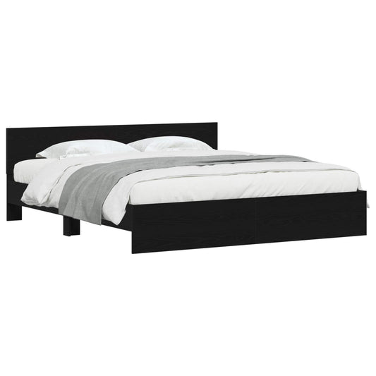 Bed Frame Black Oak 203 x 185 x 70 cm Engineered Wood