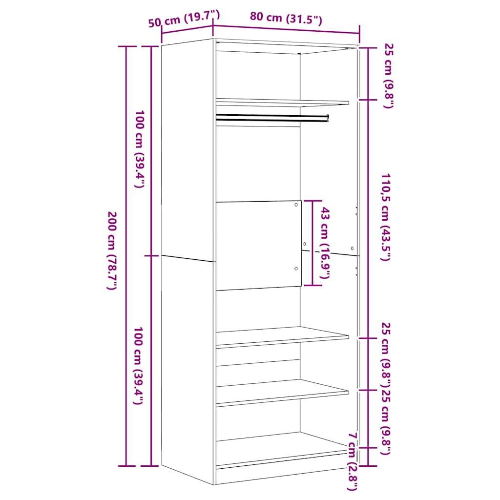 Wardrobe Artisan Oak 80 x 50 x 200 cm Engineered Wood