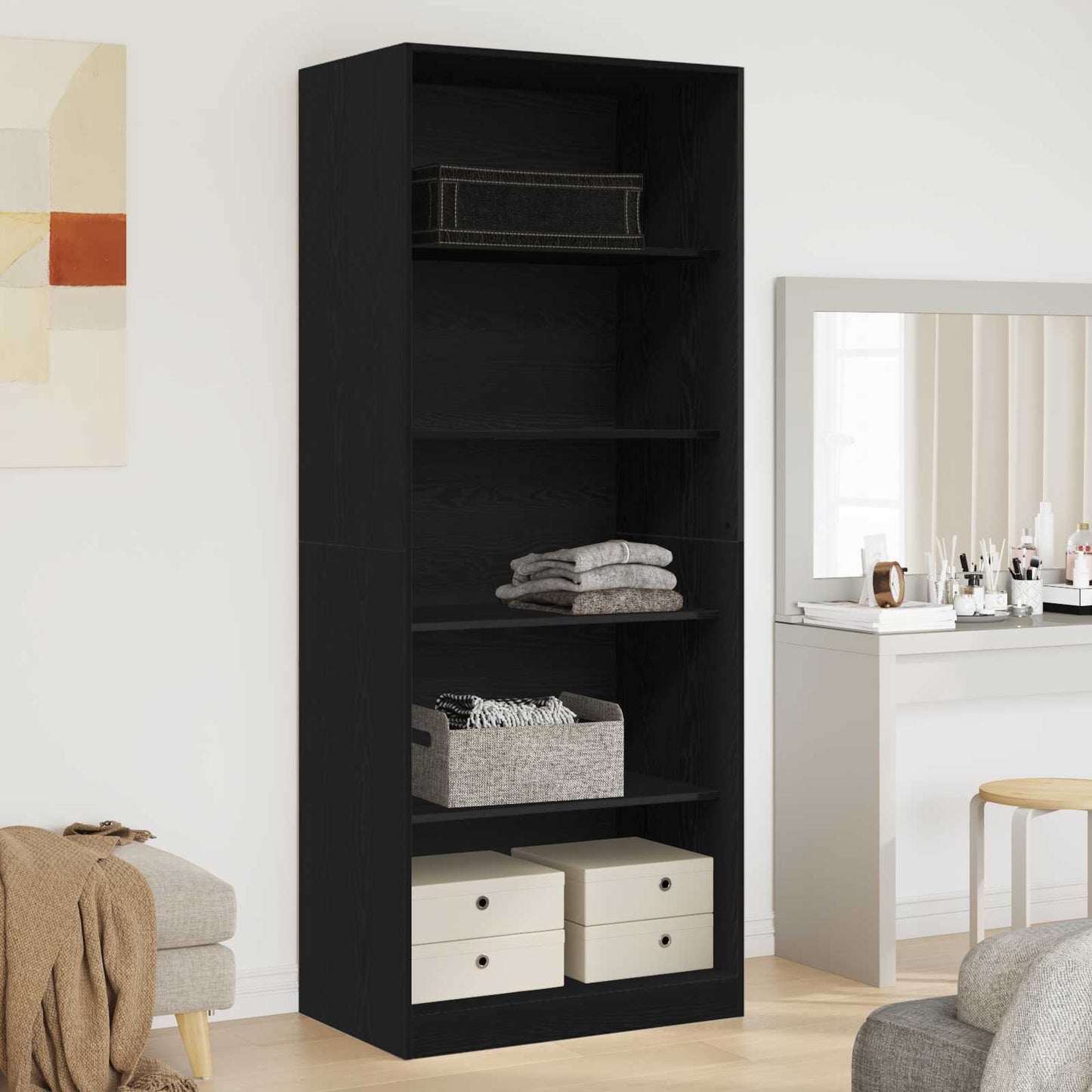 Wardrobe with Shelf Black Oak 80 x 50 x 200 cm Engineered Wood