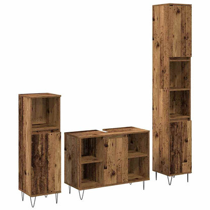 Bathroom Furniture Set with Door 3 pcs Old Wood Engineered Wood