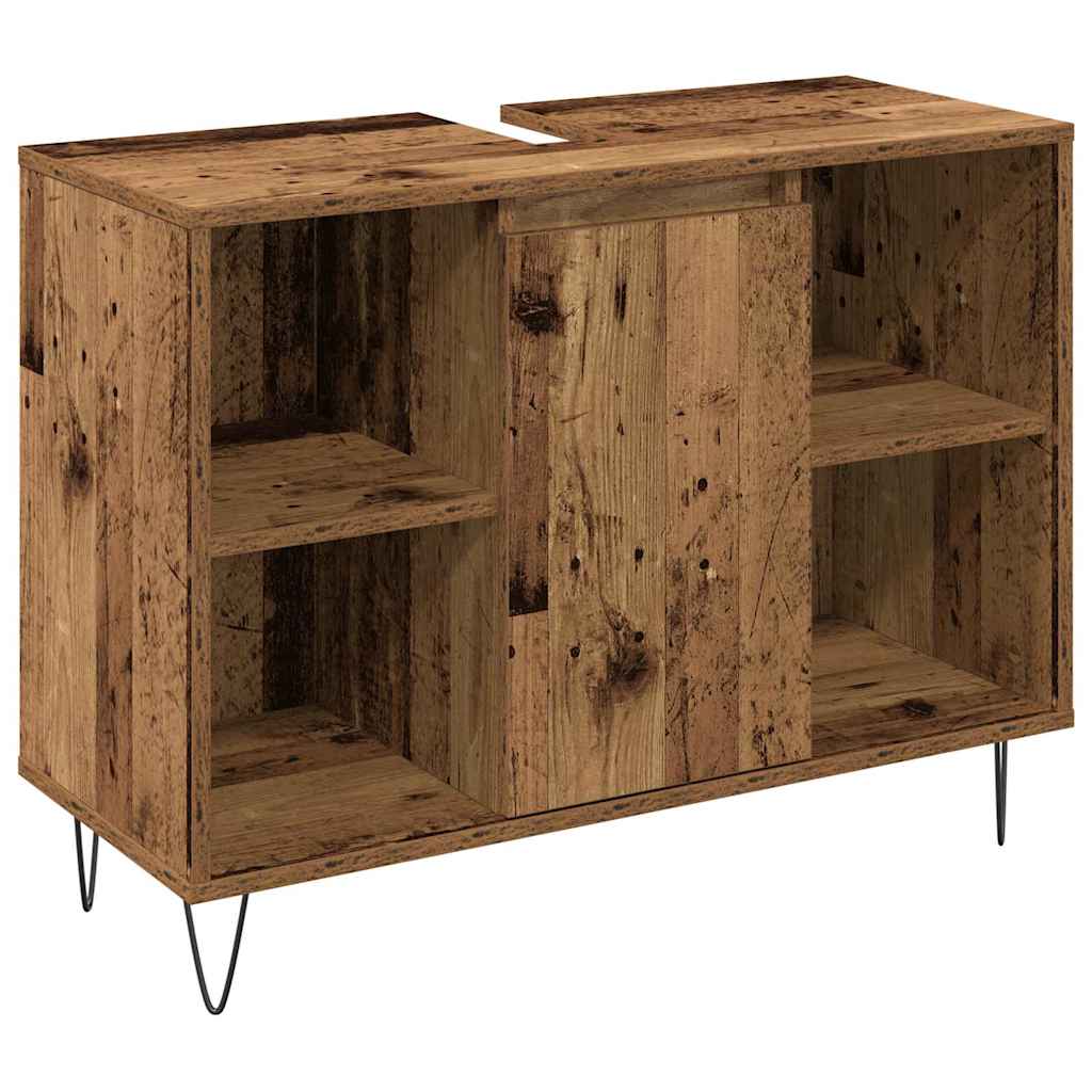Bathroom Furniture Set with Door 3 pcs Old Wood Engineered Wood