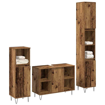 Bathroom Furniture Set with Door 3 pcs Old Wood Engineered Wood