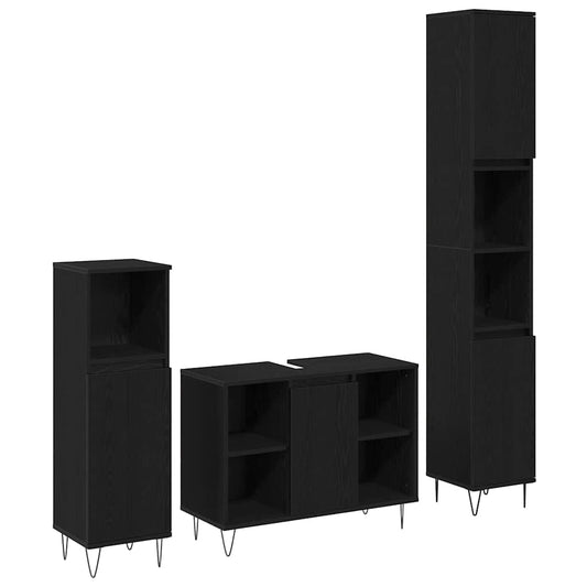 Bathroom Furniture Set 3 pcs Black Oak Engineered Wood