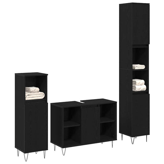Bathroom Furniture Set 3 pcs Black Oak Engineered Wood