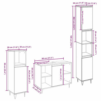 Bathroom Furniture Set 3 pcs Black Oak Engineered Wood