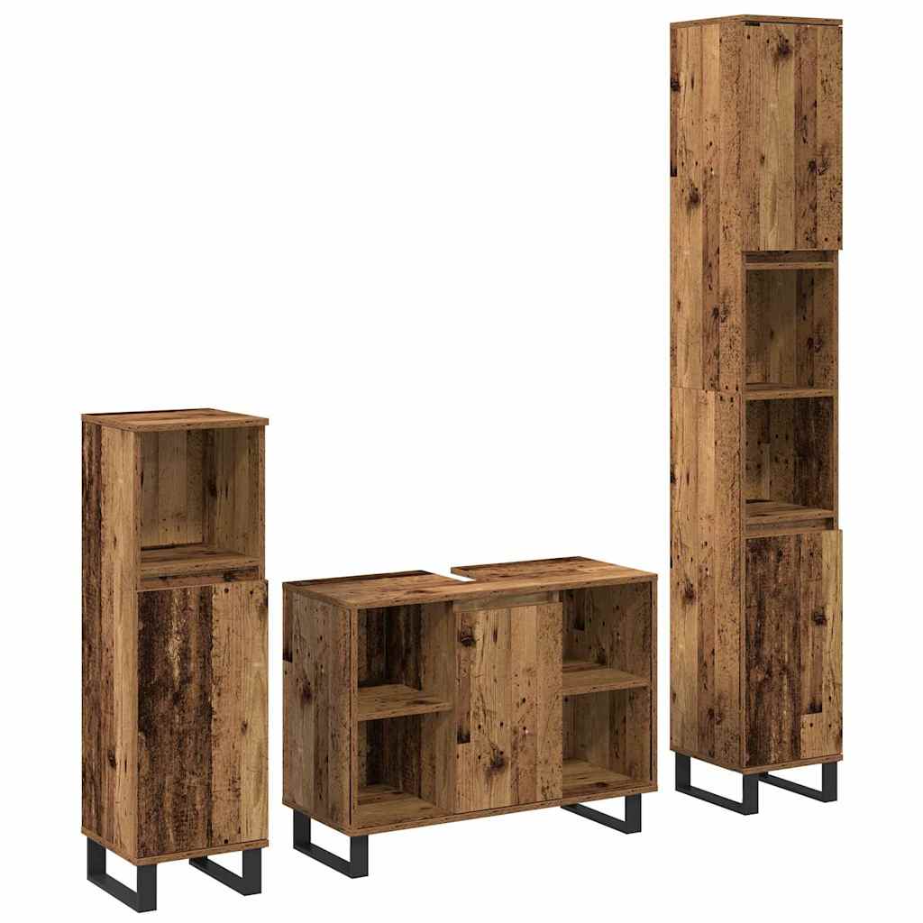 Bathroom Furniture Set with Shelf 3 pcs Brown Engineered Wood