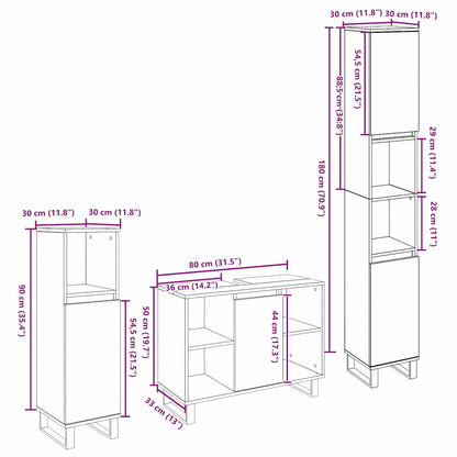 Bathroom Furniture Set with Shelf 3 pcs Brown Engineered Wood