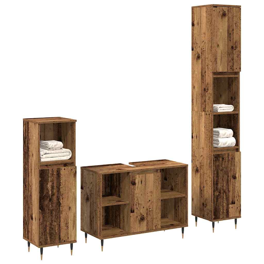 Bathroom Furniture Set with Door 3 pcs Old Wood Engineered Wood
