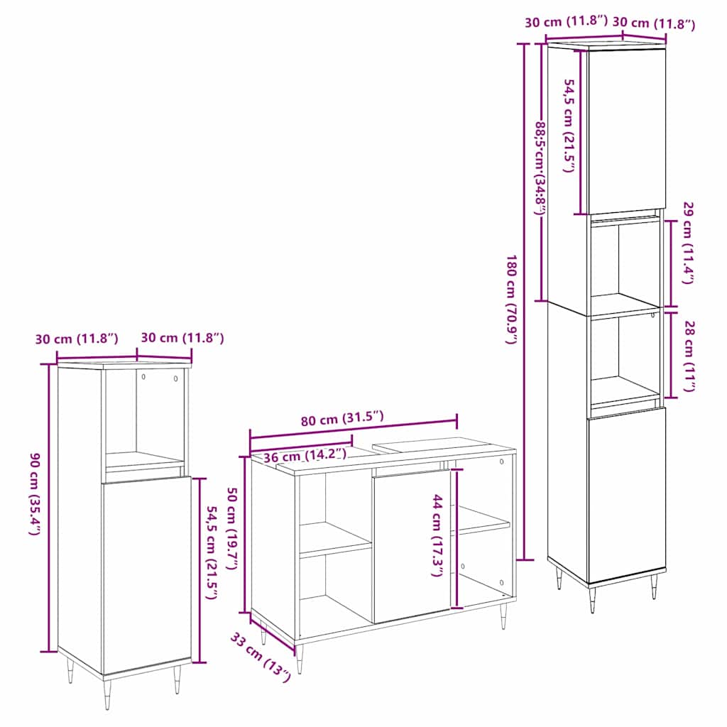 Bathroom Furniture Set with Door 3 pcs Old Wood Engineered Wood