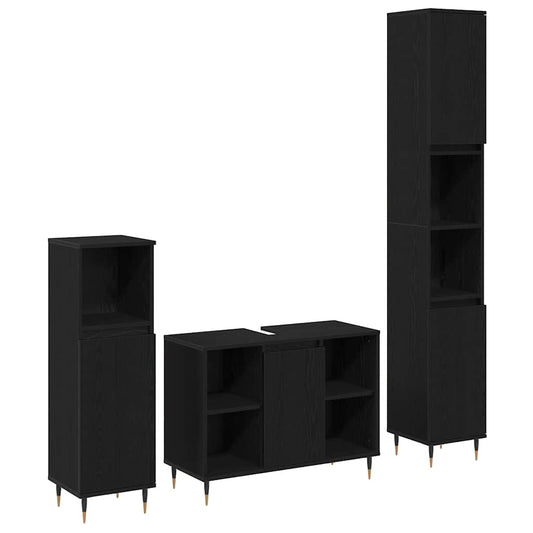 Bathroom Furniture Set 3 pcs Black Oak Engineered Wood