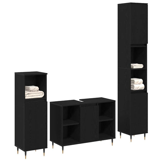 Bathroom Furniture Set 3 pcs Black Oak Engineered Wood