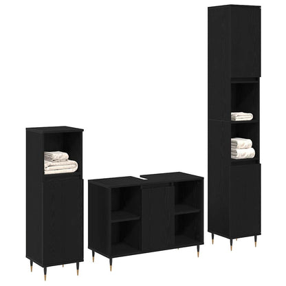Bathroom Furniture Set 3 pcs Black Oak Engineered Wood