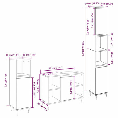 Bathroom Furniture Set 3 pcs Black Oak Engineered Wood