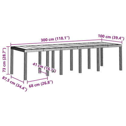 Garden Table Light Grey 300 x 100 x 73 cm Poly Rattan