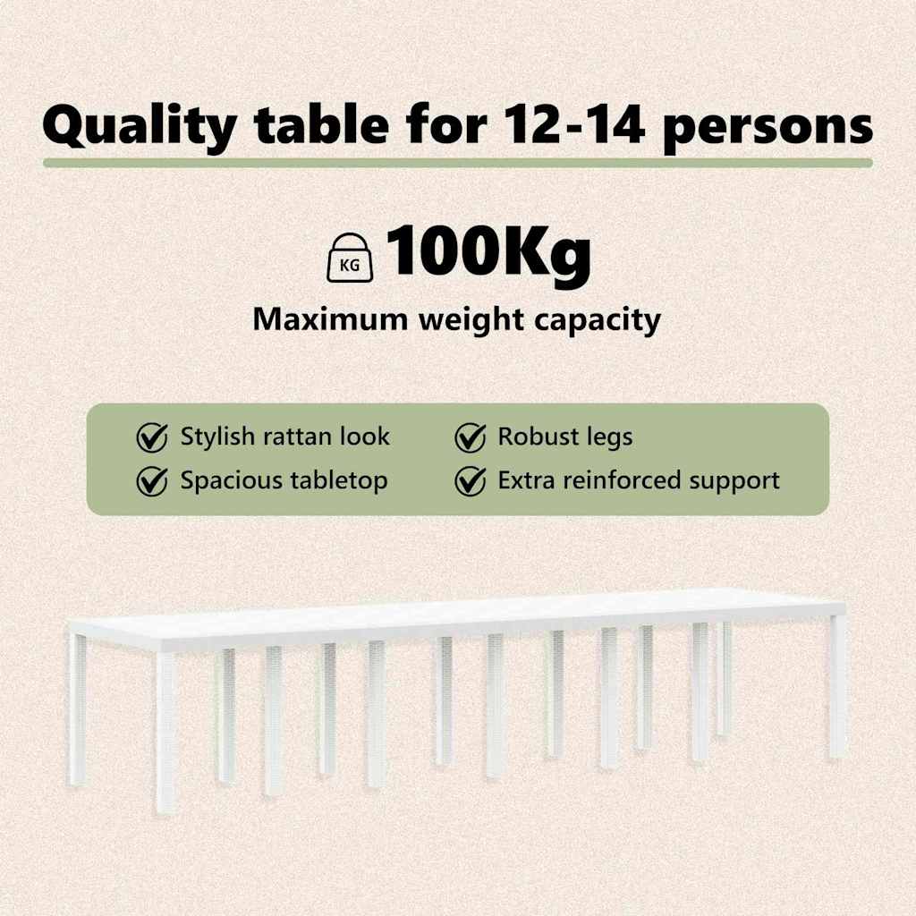 Garden Table White 350 x 100 x 74 cm Poly Rattan