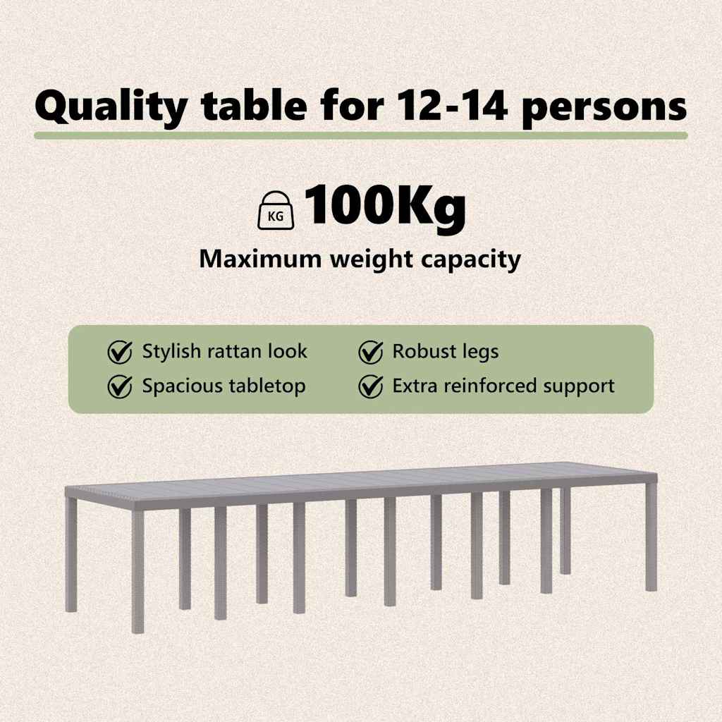 Garden Table Light Grey 350 x 100 x 74 cm Poly Rattan