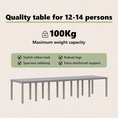 Garden Table Light Grey 350 x 100 x 74 cm Poly Rattan