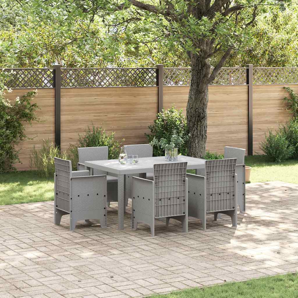 Garden Dining Set 7 pcs Light Grey Polt rattan