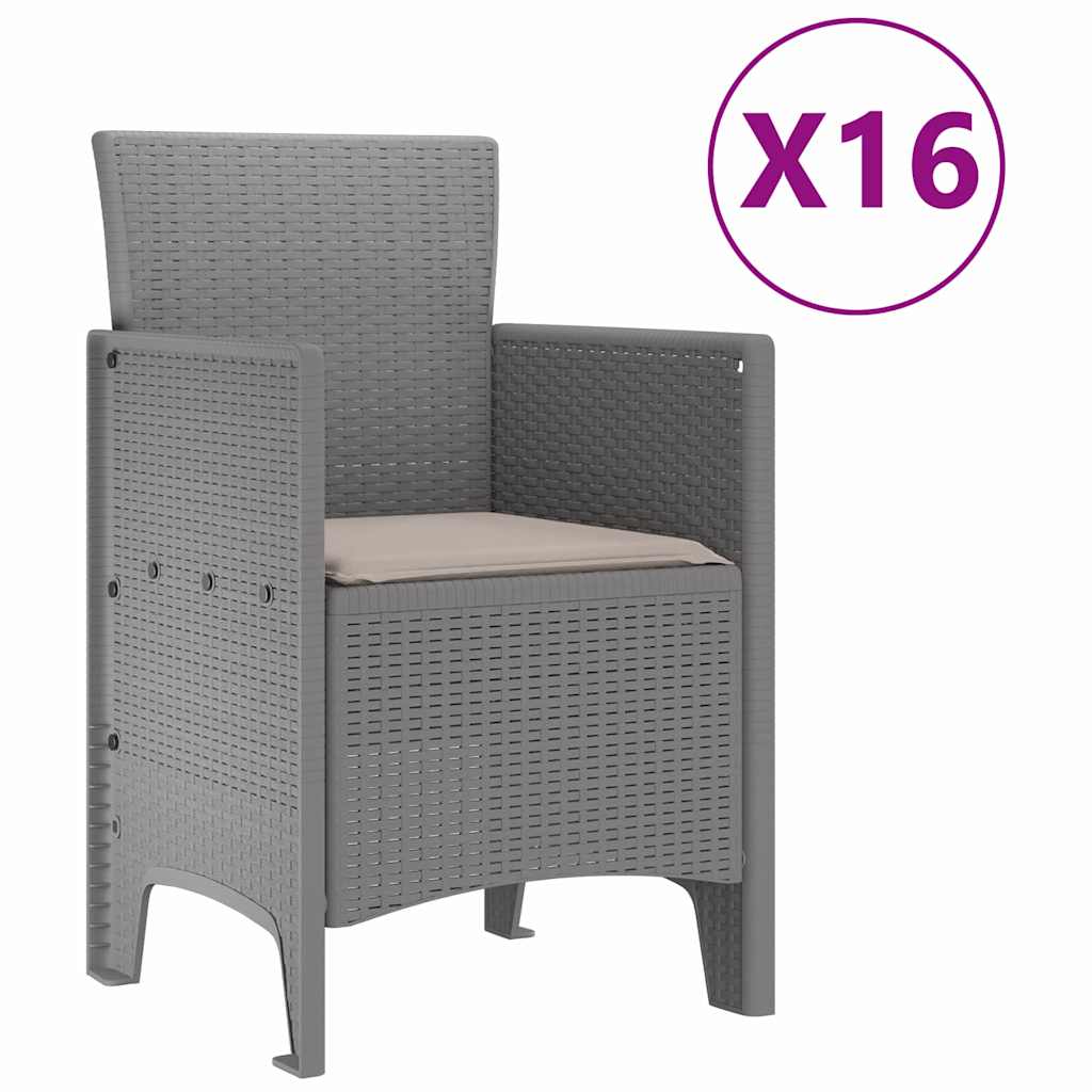 Garden Dining Set with Cushions 17 pcs Light Grey PP