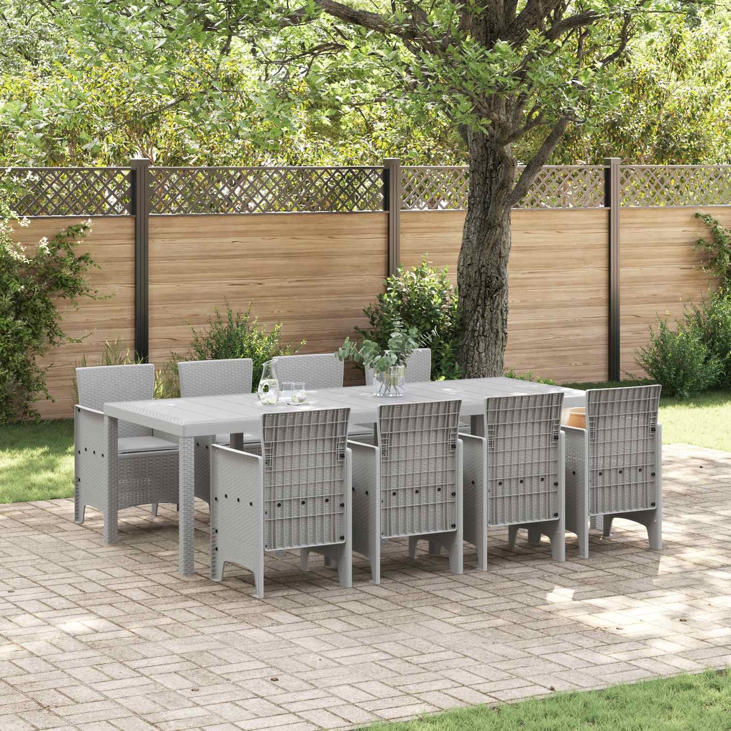 Garden Dining Set 9 pcs Light Grey Polypropylene