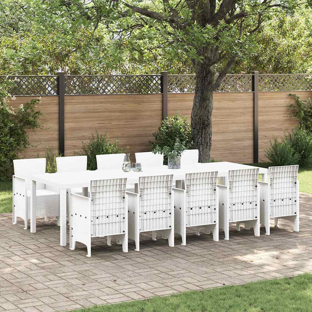 Garden Dining Set 11 pcs White Rattan and Steel