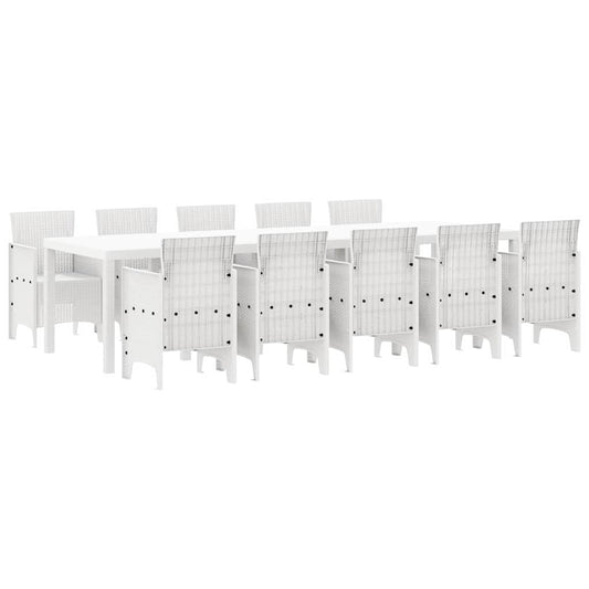 Garden Dining Set 11 pcs White Rattan and Steel