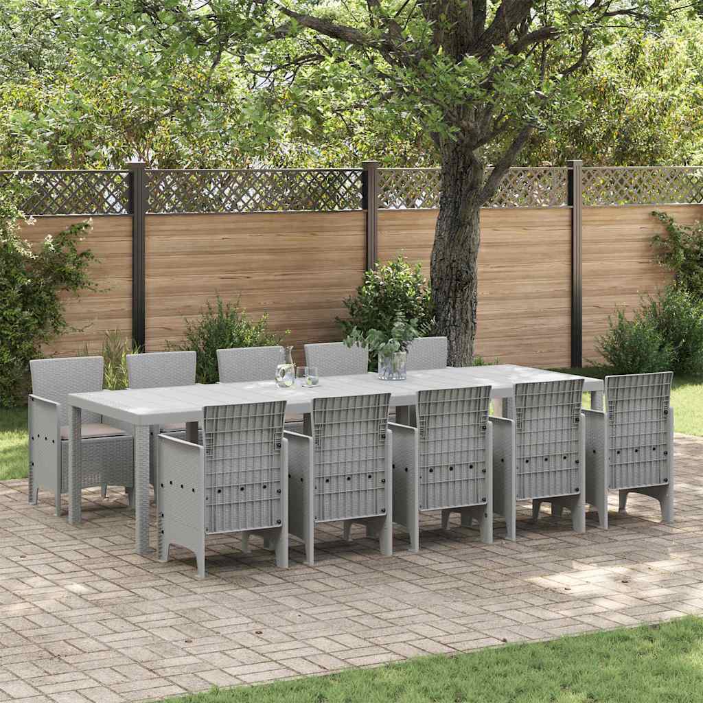 Garden Dining Set with Cushion 11 pcs Light grey Poly rattan