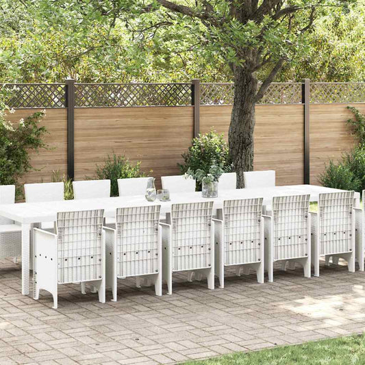 Garden Dining Set with Cushions 15 pcs White PP