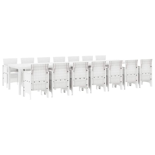 Garden Dining Set with Cushions 15 pcs White PP