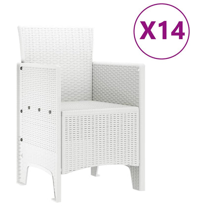 Garden Dining Set with Cushions 15 pcs White PP
