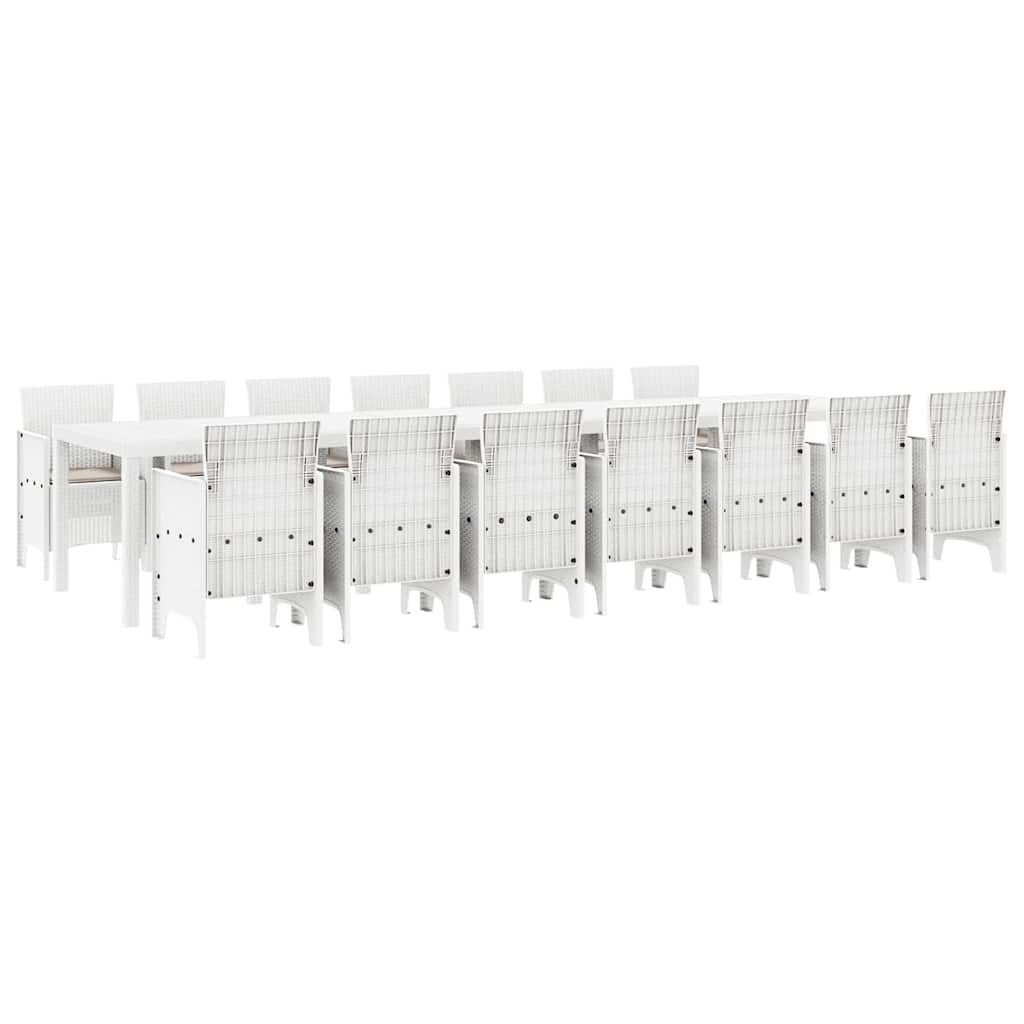 Garden Dining Set with Cushions 15 pcs White PP