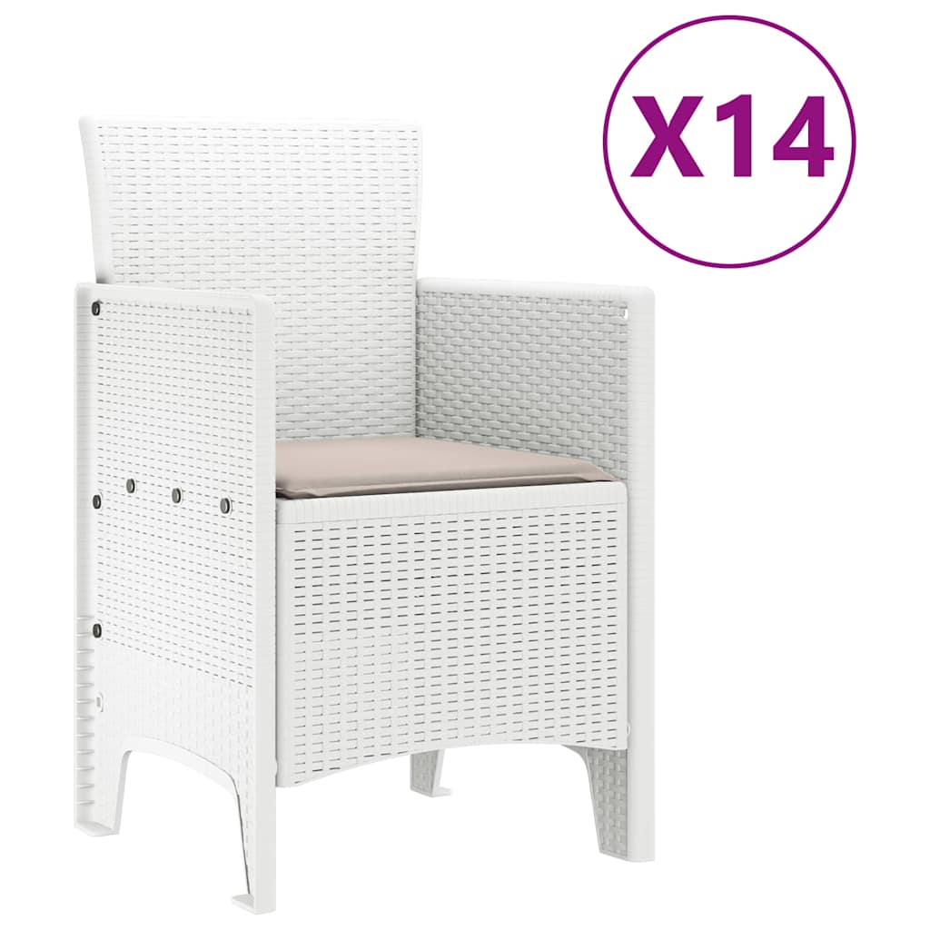 Garden Dining Set with Cushions 15 pcs White PP