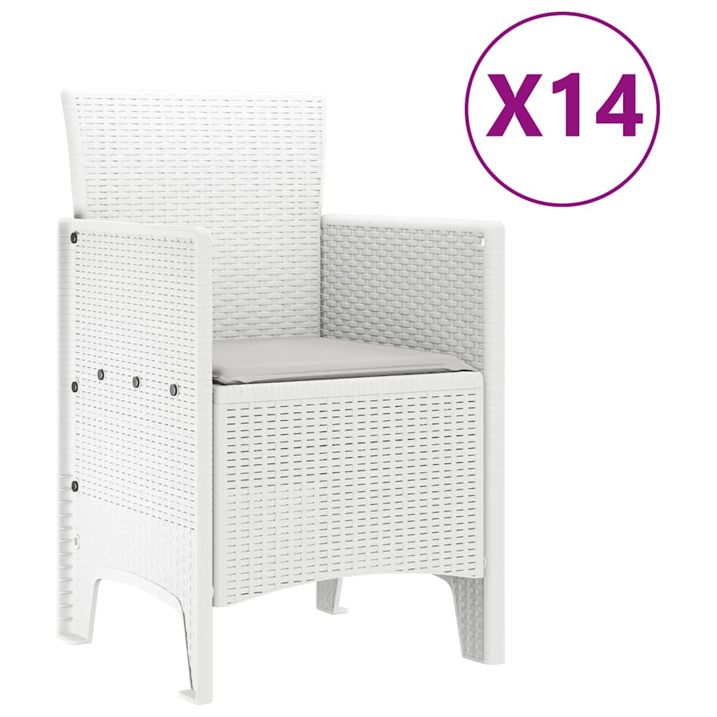 Garden Dining Set with Cushions 15 pcs White PP
