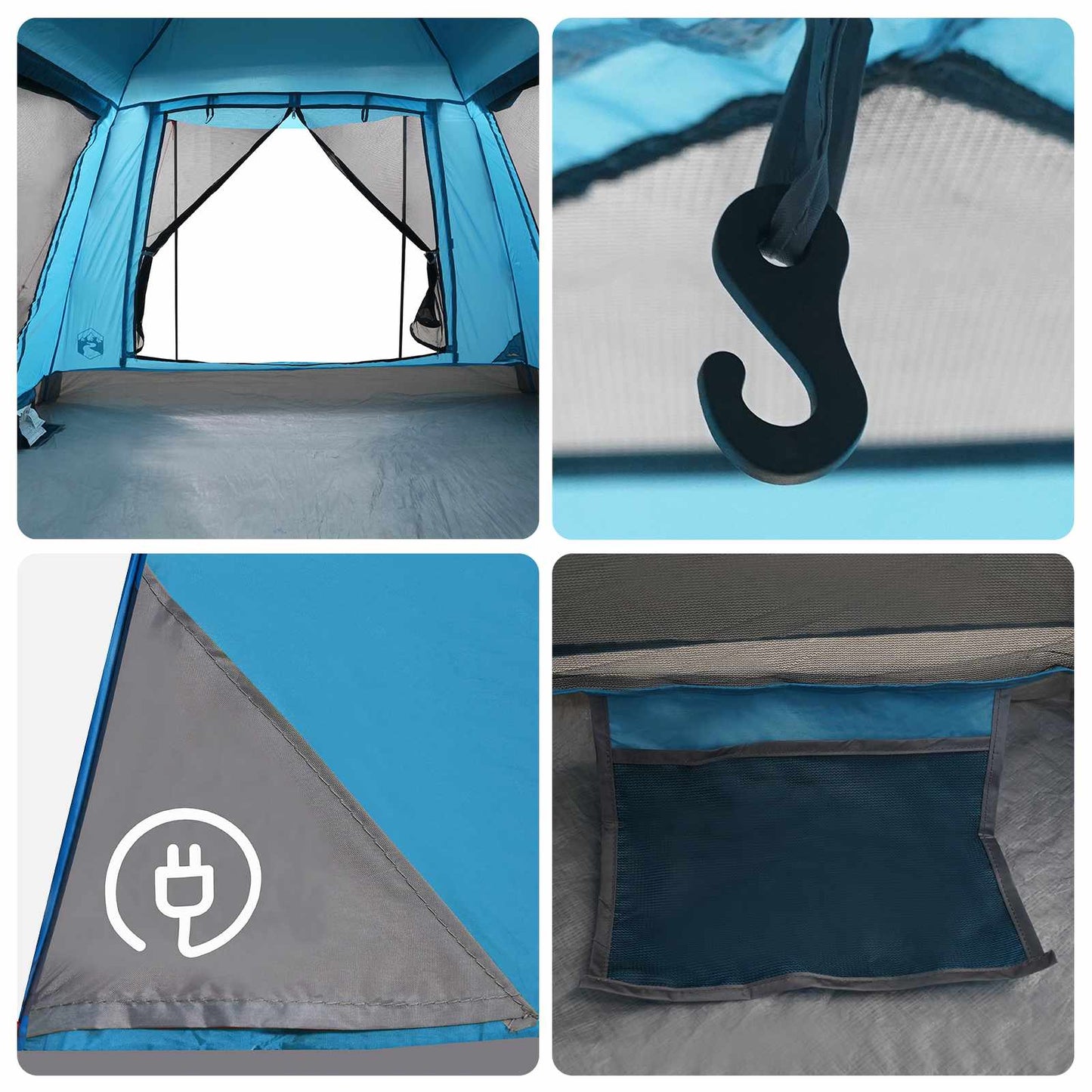 Instant Tent with Rainfly 3-Person Quick-Release with Roof Blue