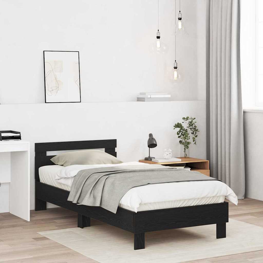 Bed Frame Black Oak 203 x 95 x 70 cm Engineered Wood