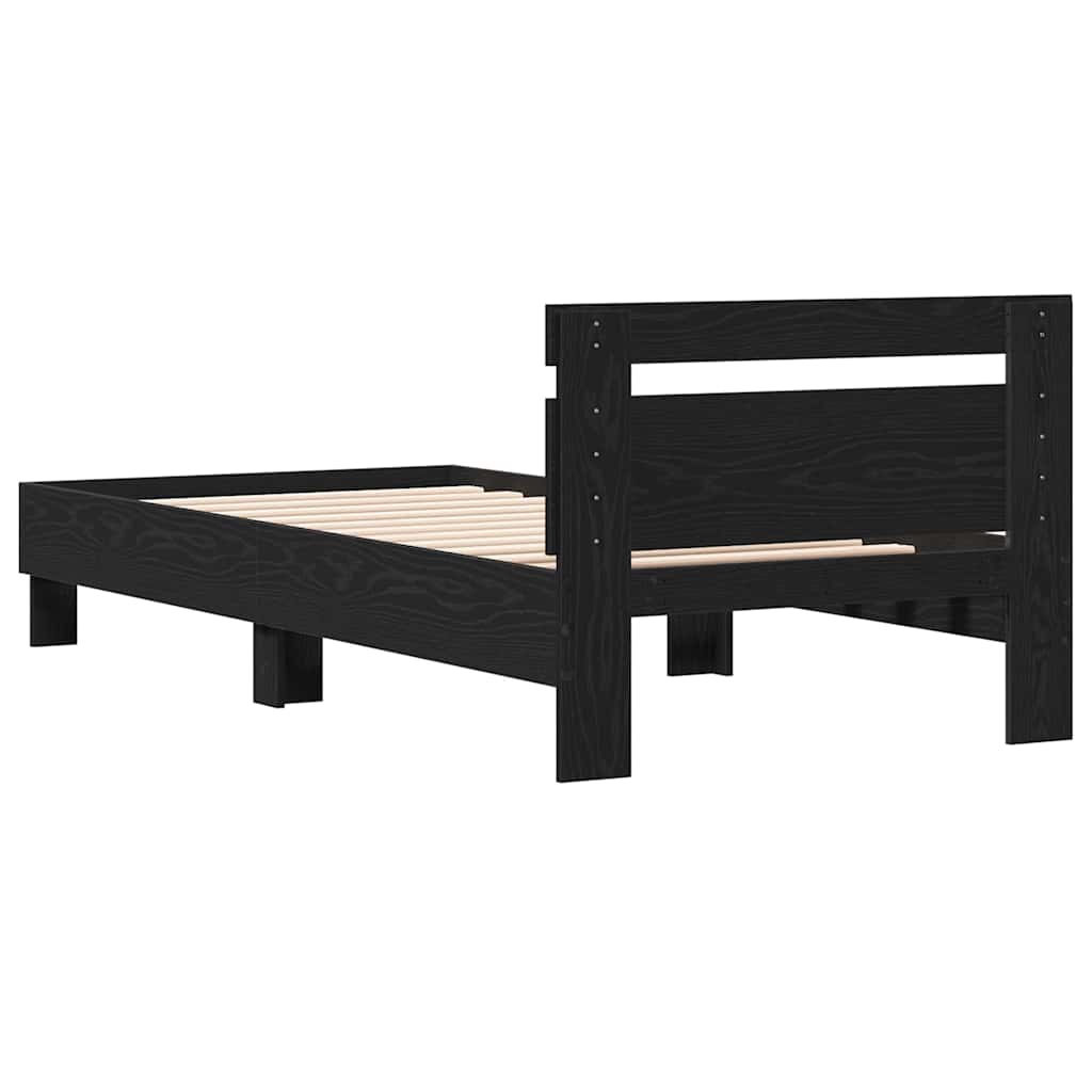 Bed Frame Black Oak 203 x 95 x 70 cm Engineered Wood