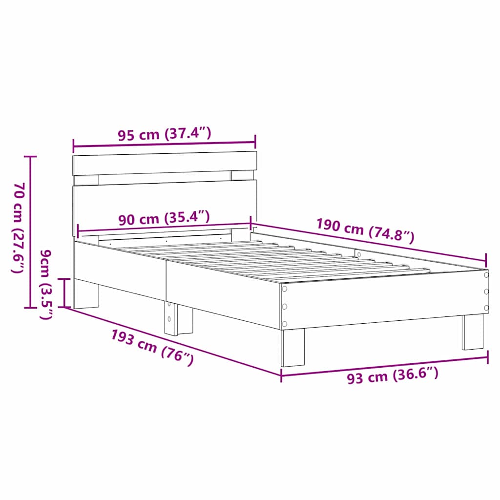 Bed Frame Old Wood 193 x 95 x 88 cm Engineered Wood