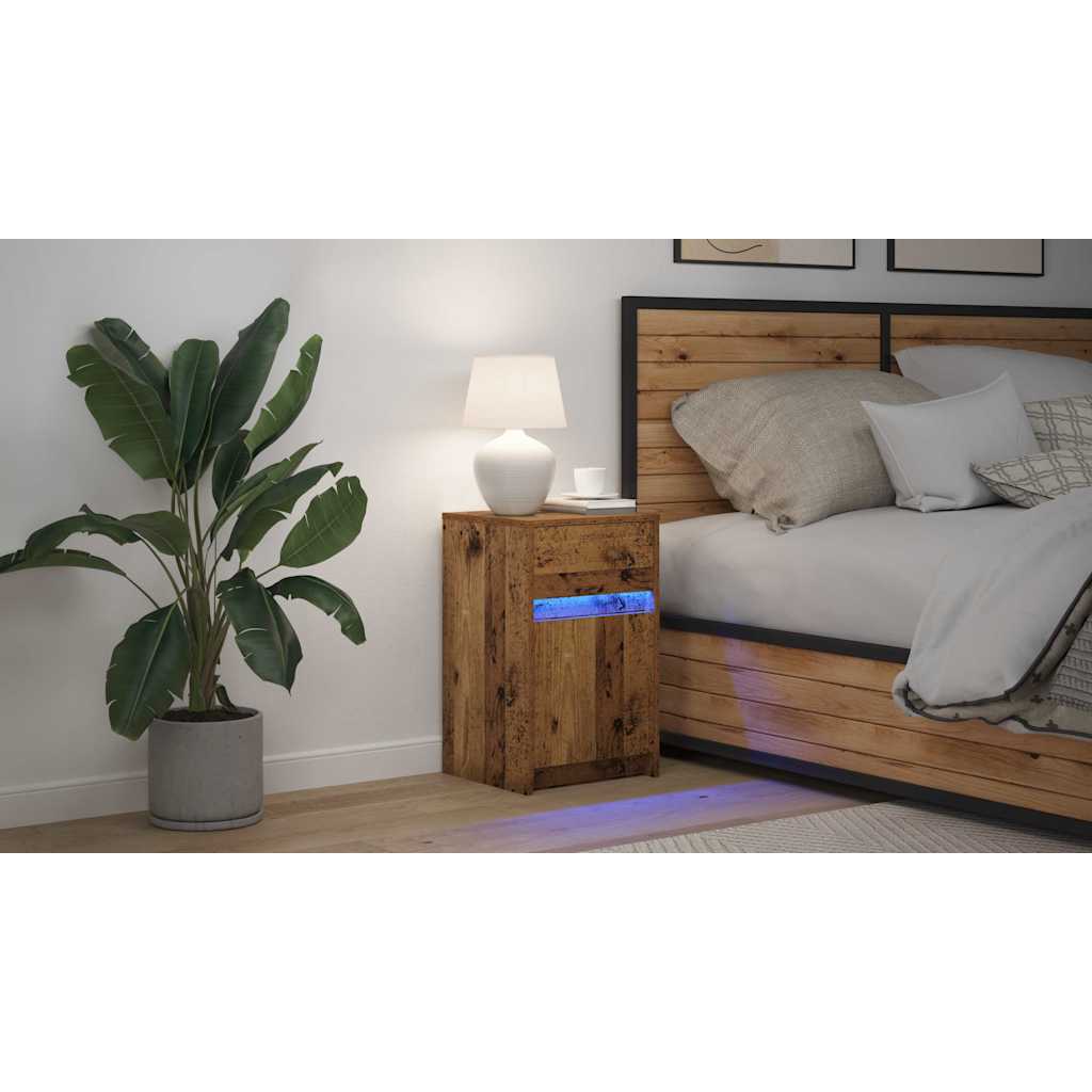 LED Bedside Cabinet Old wood 38 x 34 x 61 cm Engineered wood