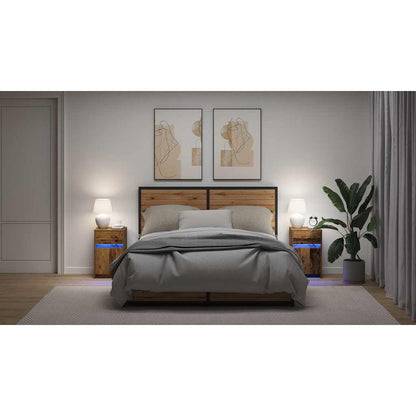 LED Bedside Cabinet with Drawer 2 pcs Old wood 38 x 34 x 61 cm