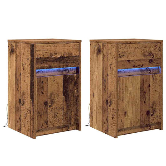 LED Bedside Cabinet with Drawer 2 pcs Old wood 38 x 34 x 61 cm