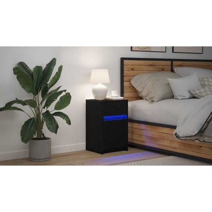 LED Bedside Cabinet Black oak 38 x 34 x 61 cm Engineered wood