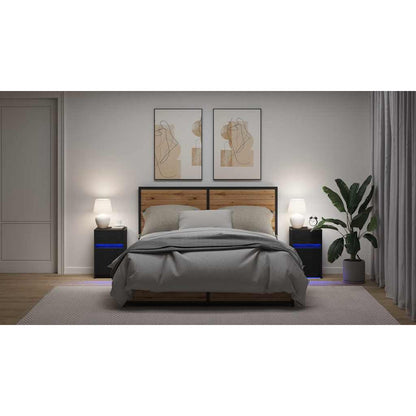 LED Bedside Cabinet with Drawer 2 pcs Black oak 38 x 34 x 61 cm