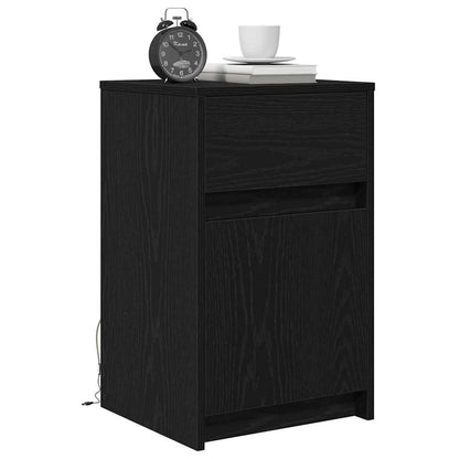 LED Bedside Cabinet with Drawer 2 pcs Black oak 38 x 34 x 61 cm