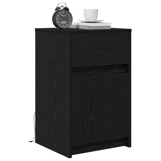 LED Bedside Cabinet with Drawer 2 pcs Black oak 38 x 34 x 61 cm