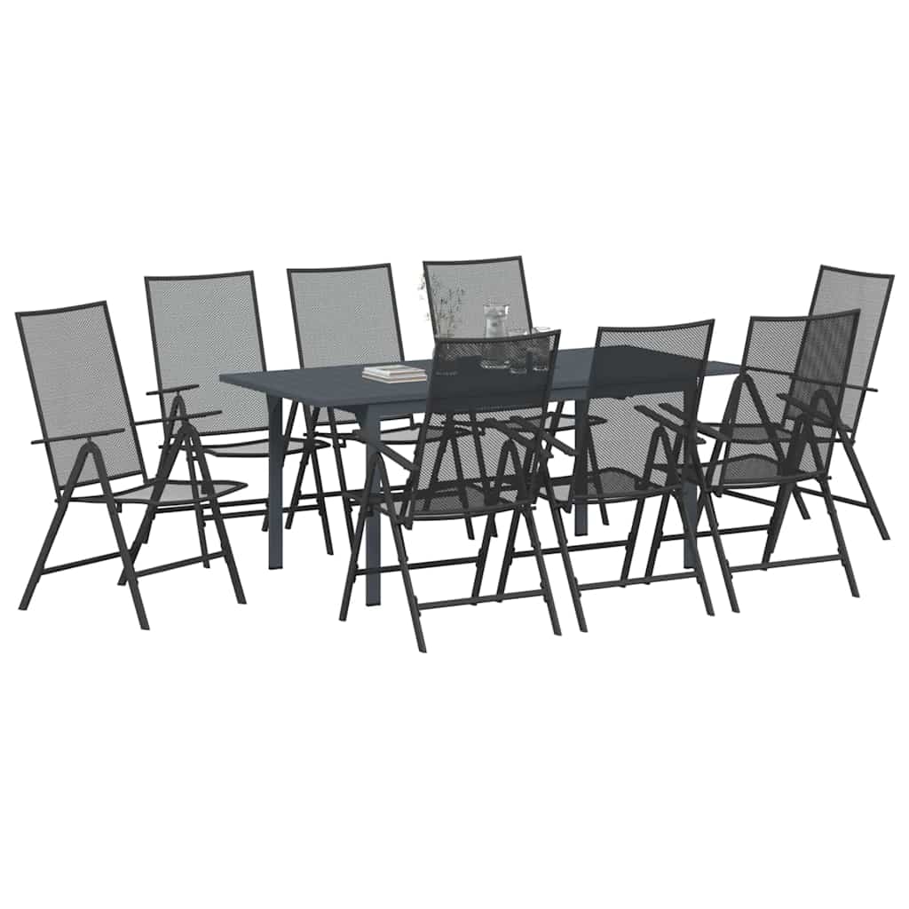 Garden Dining Set 9 pcs Anthracite Powder-coated Steel