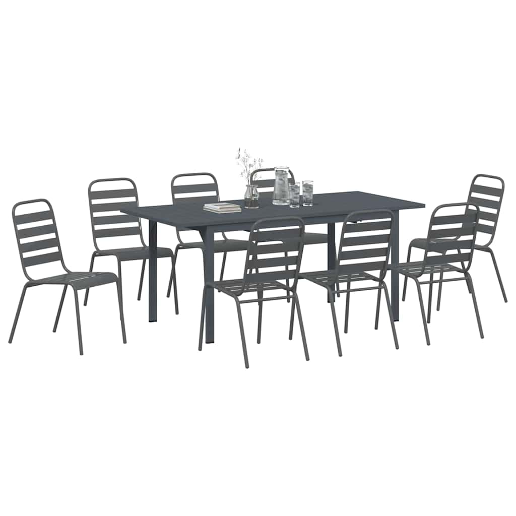 Garden Dining Set 9 pcs Anthracite Powder-coated Steel