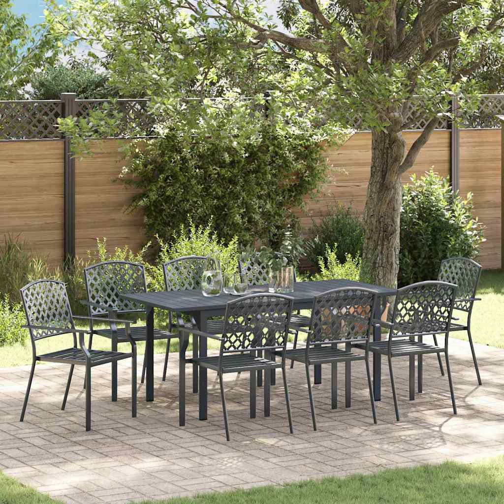 Garden Dining Set 9 pcs Anthracite Powder-coated Steel