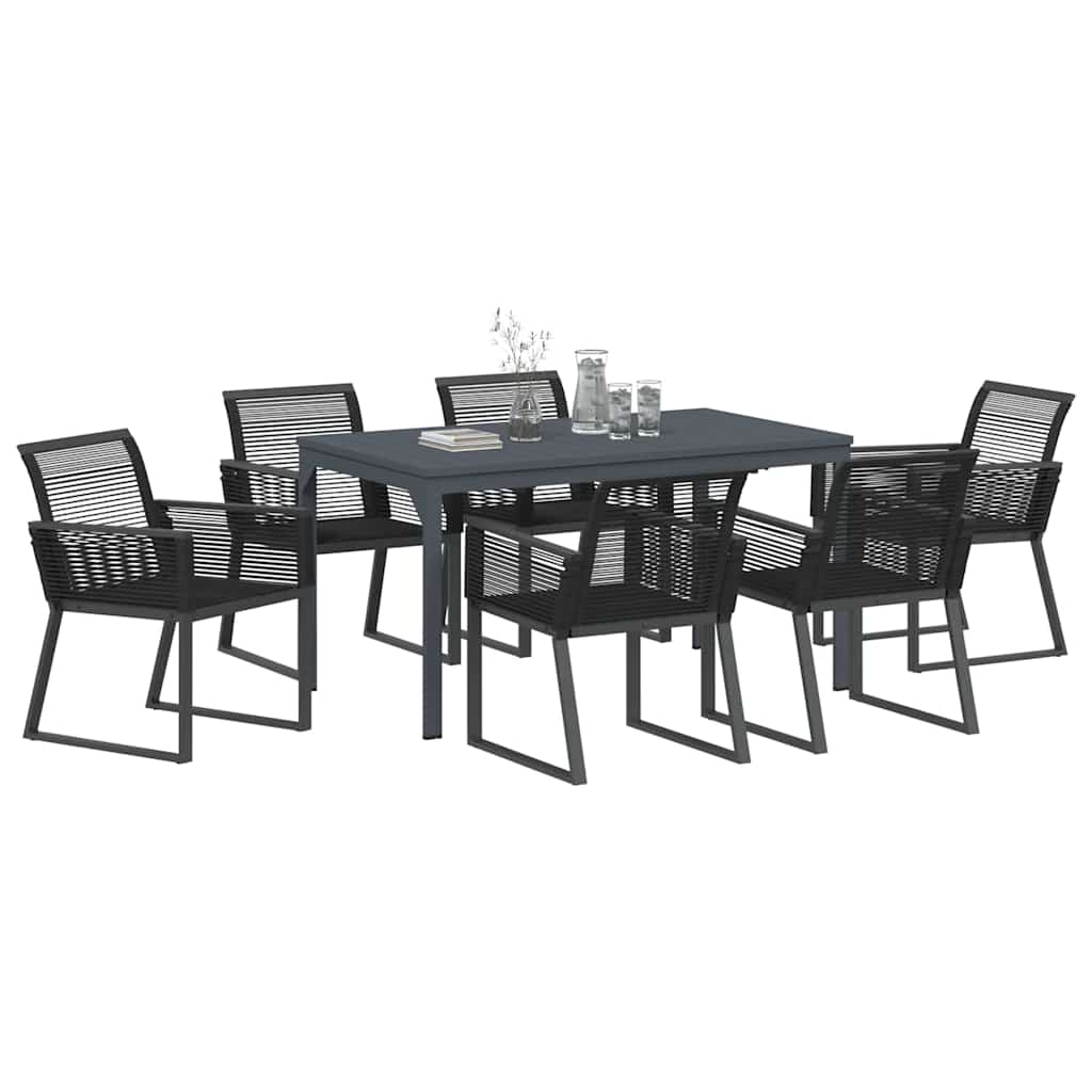 Garden Dining Set 7 pcs Black Poly Rattan