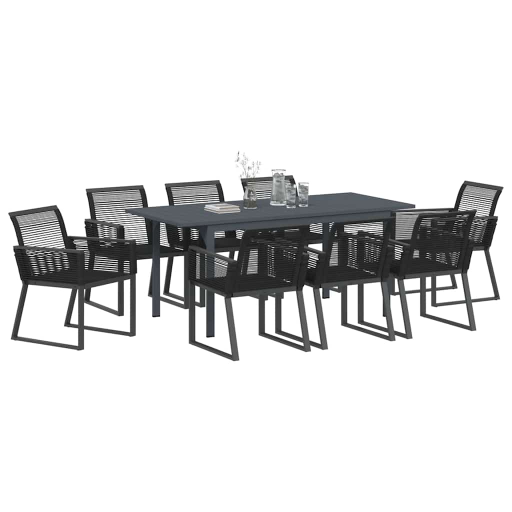 Garden Dining Set 9 pcs Black Poly Rattan