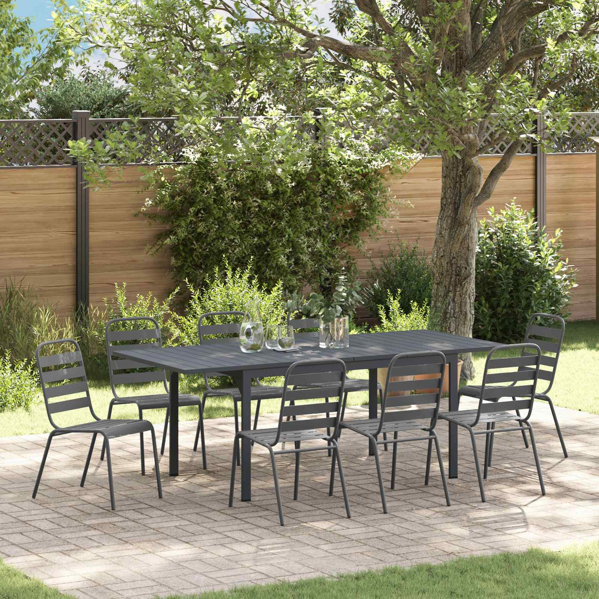 Garden Dining Set 9 pcs Anthracite Powder-coated Steel